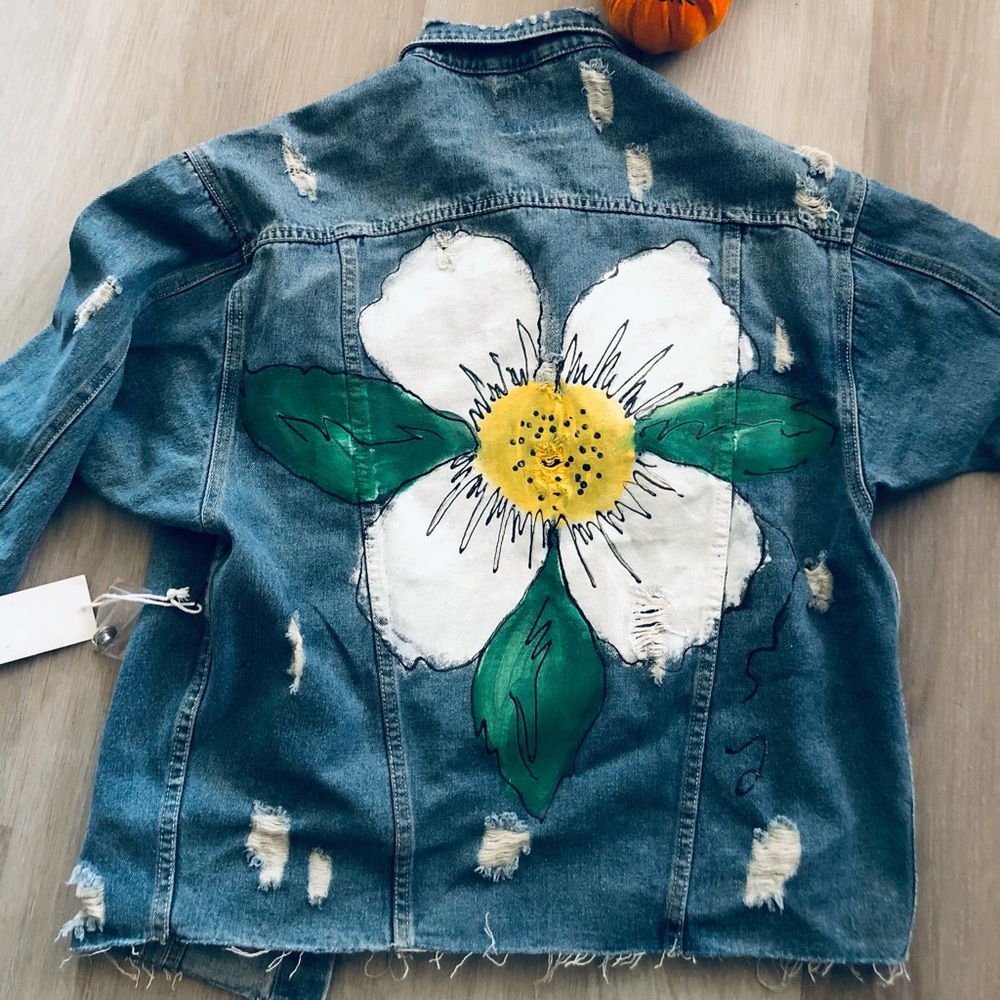 - O&O Floral distress Denim Jacket